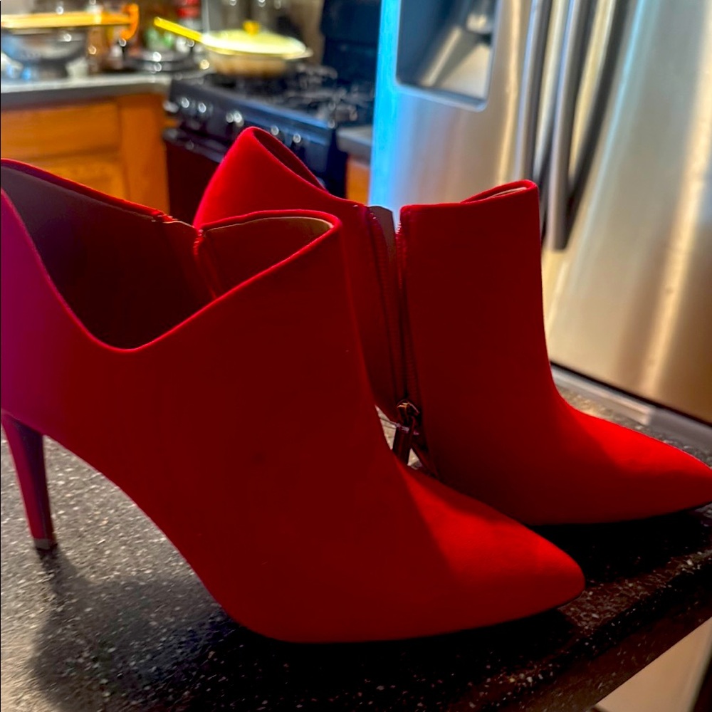 Jessica Simpson Red Heeled Boots Stiletto Suede